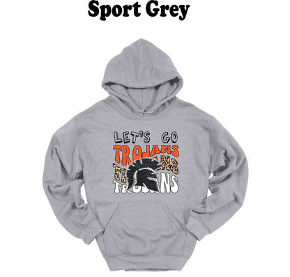 Let's Go Trojans School Spirit Leopard print Hooded Sweatshirt