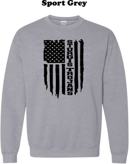 Sturgis Trojans black American Flag Crewneck Sweatshirt