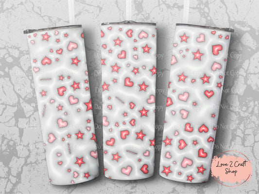 Hearts and Stars Valentine 3d inflated Tumbler