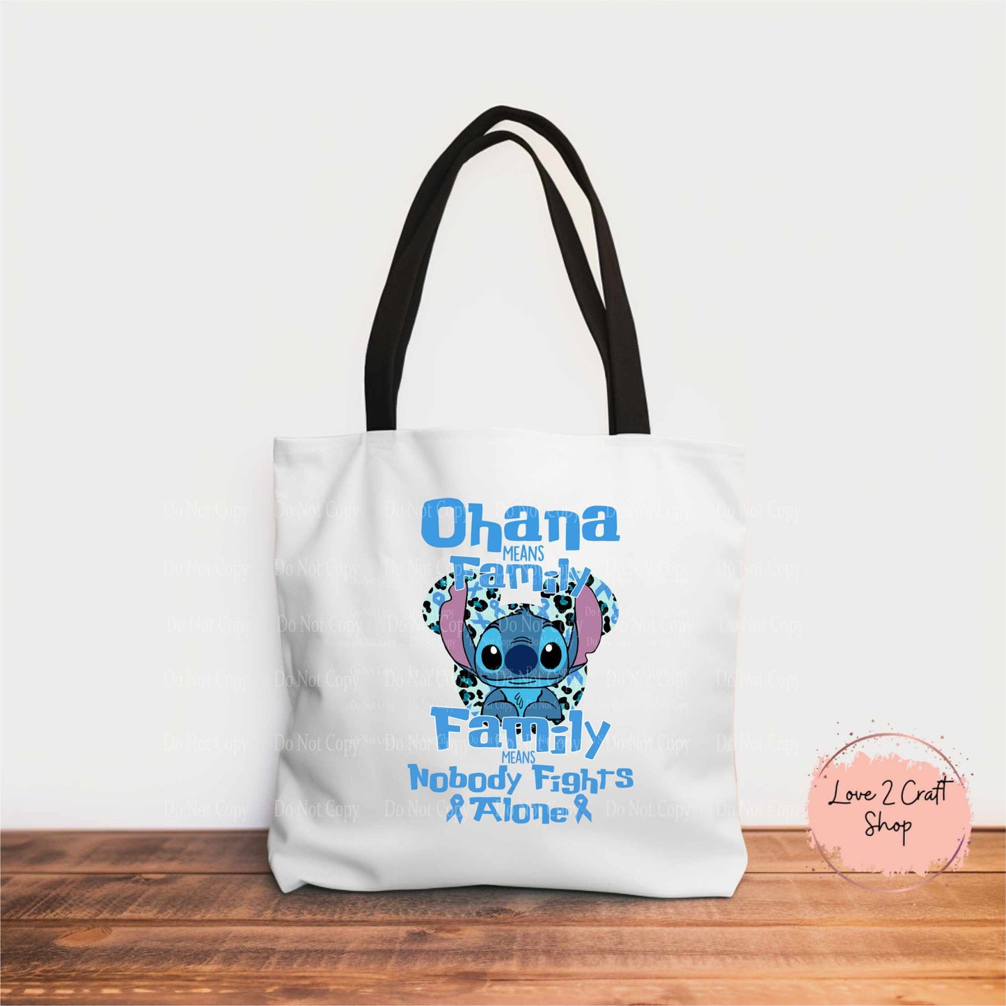 Colon Cancer Stitch Ohana means family 18.5" Tote
