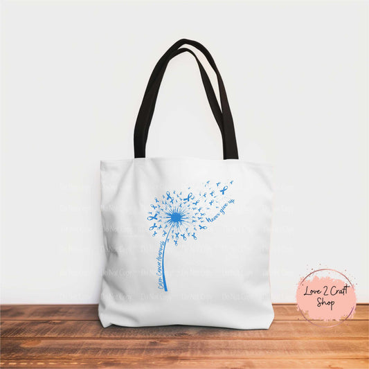 Colon Cancer Dandelion Blue ribbon 18.5" Tote