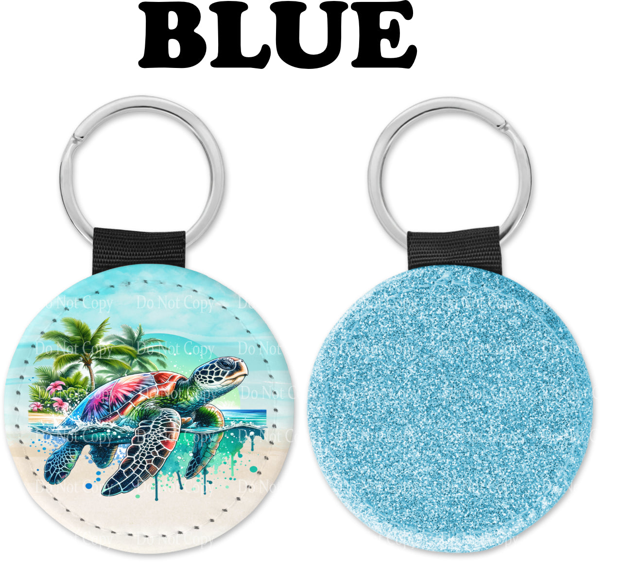 Watercolor vibrant Sea Turtle Round Sparkly Key chain