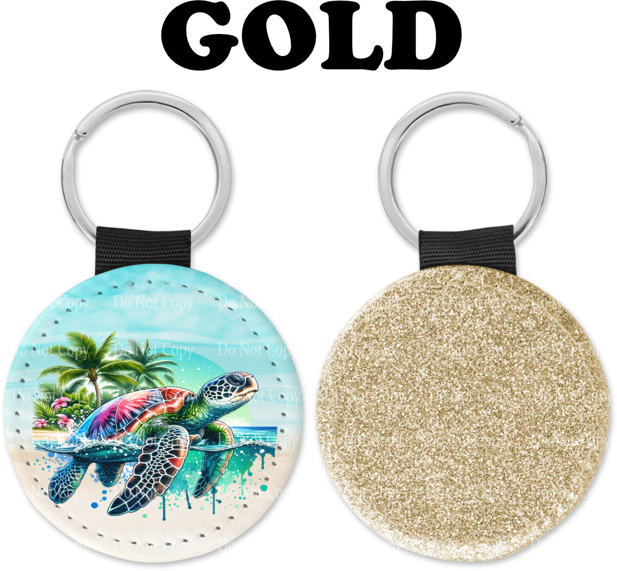 Watercolor vibrant Sea Turtle Round Sparkly Key chain