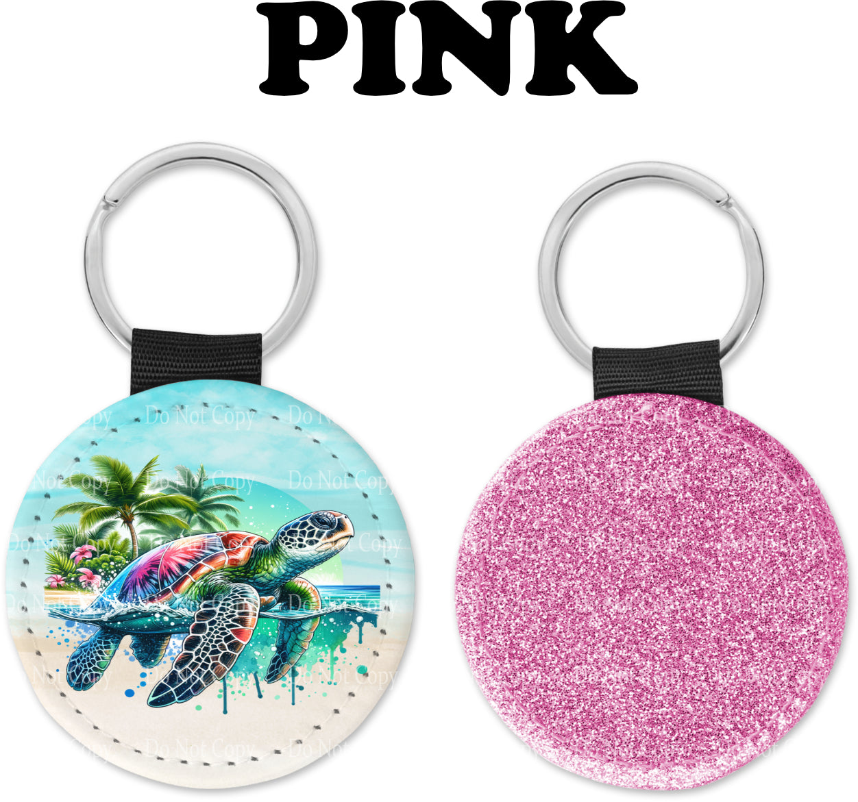 Watercolor vibrant Sea Turtle Round Sparkly Key chain