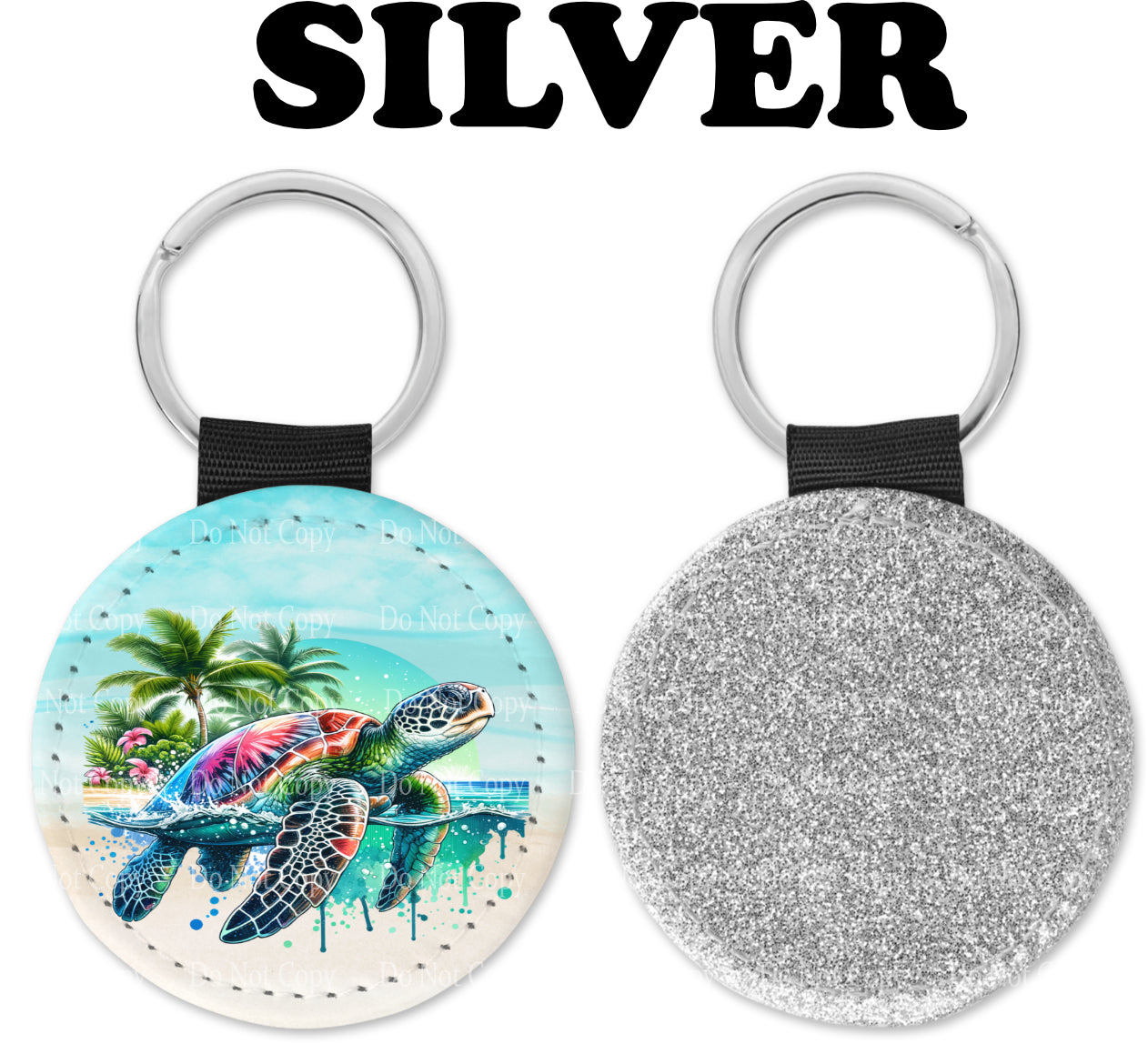 Watercolor vibrant Sea Turtle Round Sparkly Key chain
