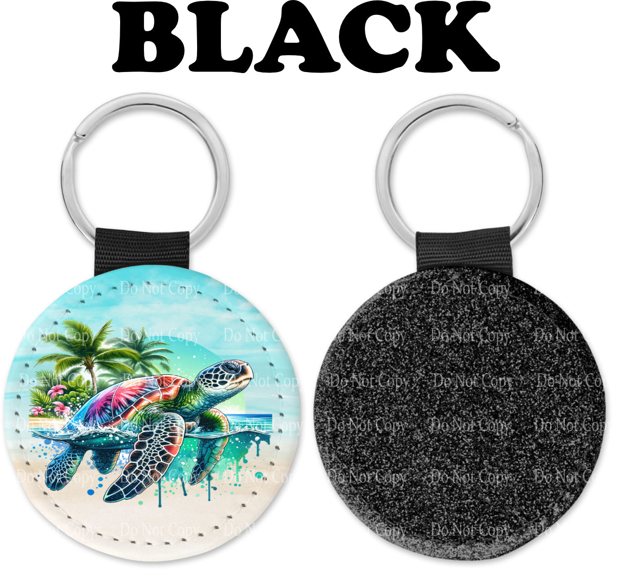 Watercolor vibrant Sea Turtle Round Sparkly Key chain