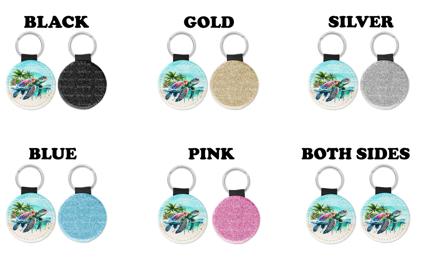 Watercolor vibrant Sea Turtle Round Sparkly Key chain