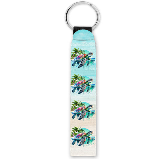 Watercolor vibrant Sea Turtle Wristlet
