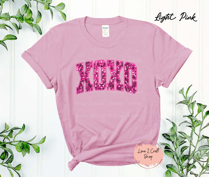 Hot Pink XOXO Faux Sequins T-shirt
