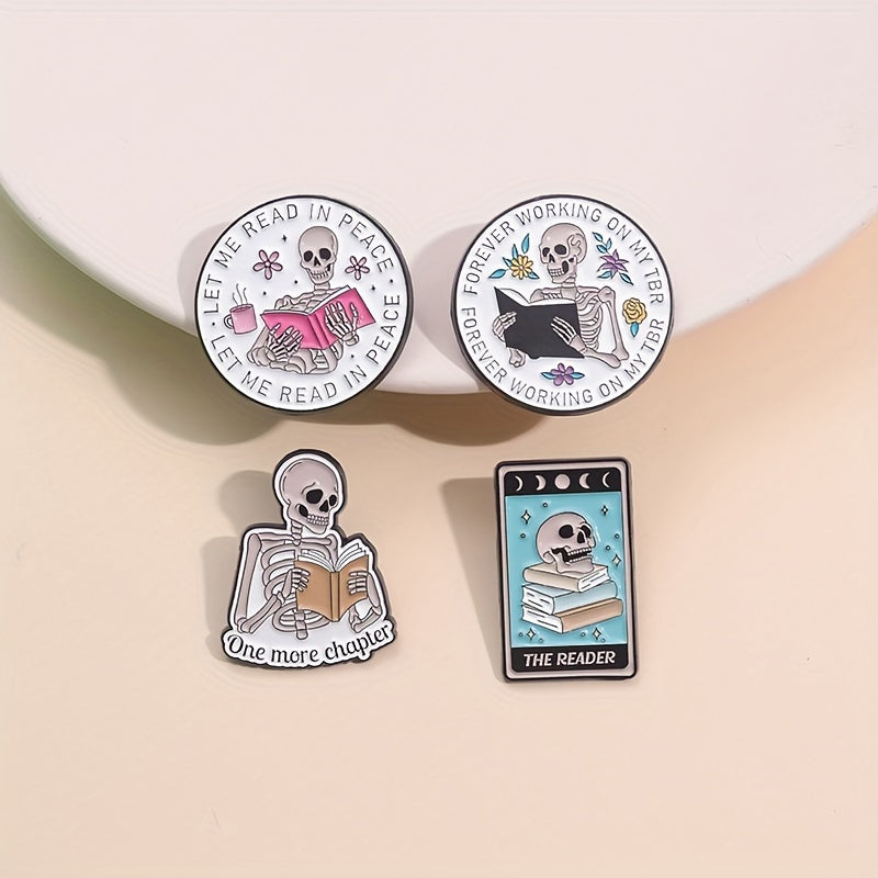 Reading books Skeleton Pins