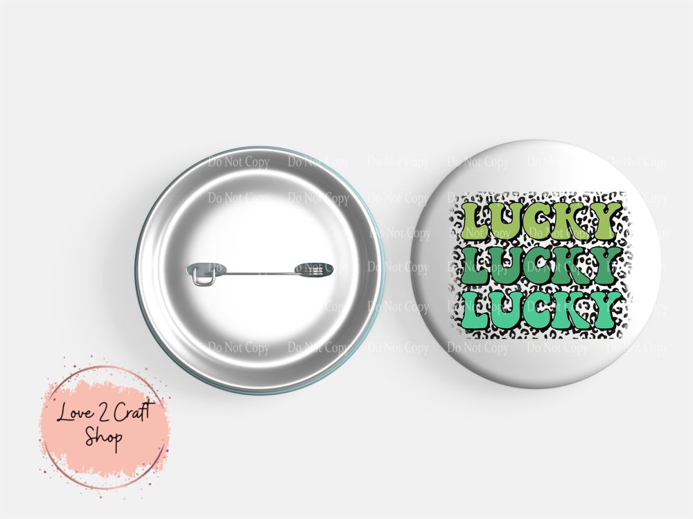 Stacked Lucky with Leopard print St. Patrick's Day Button