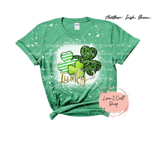 3 Four leaf clovers with faux glitter Lucky St. Patrick's Day Bleached T-Shirt