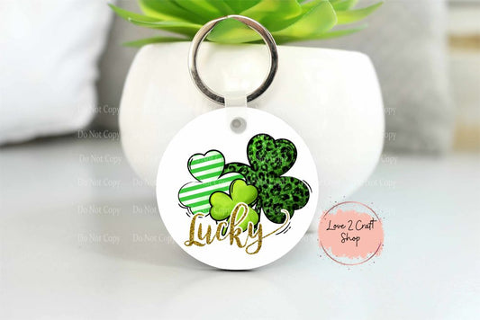 Lucky with 3 four leaf clover St. Patrick's Day Key chain
