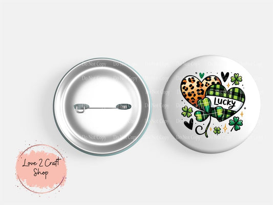 Lucky Hearts with Leopard print St. Patrick's Day Button
