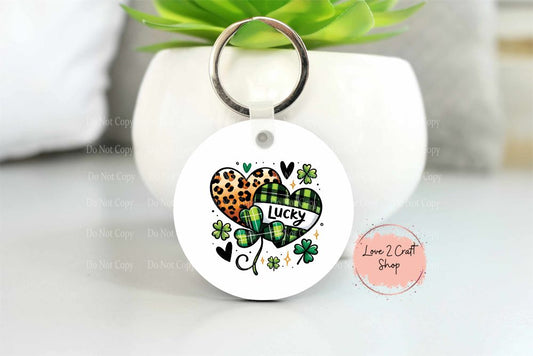 Lucky with leopard print heart St. Patrick's Day Key chain