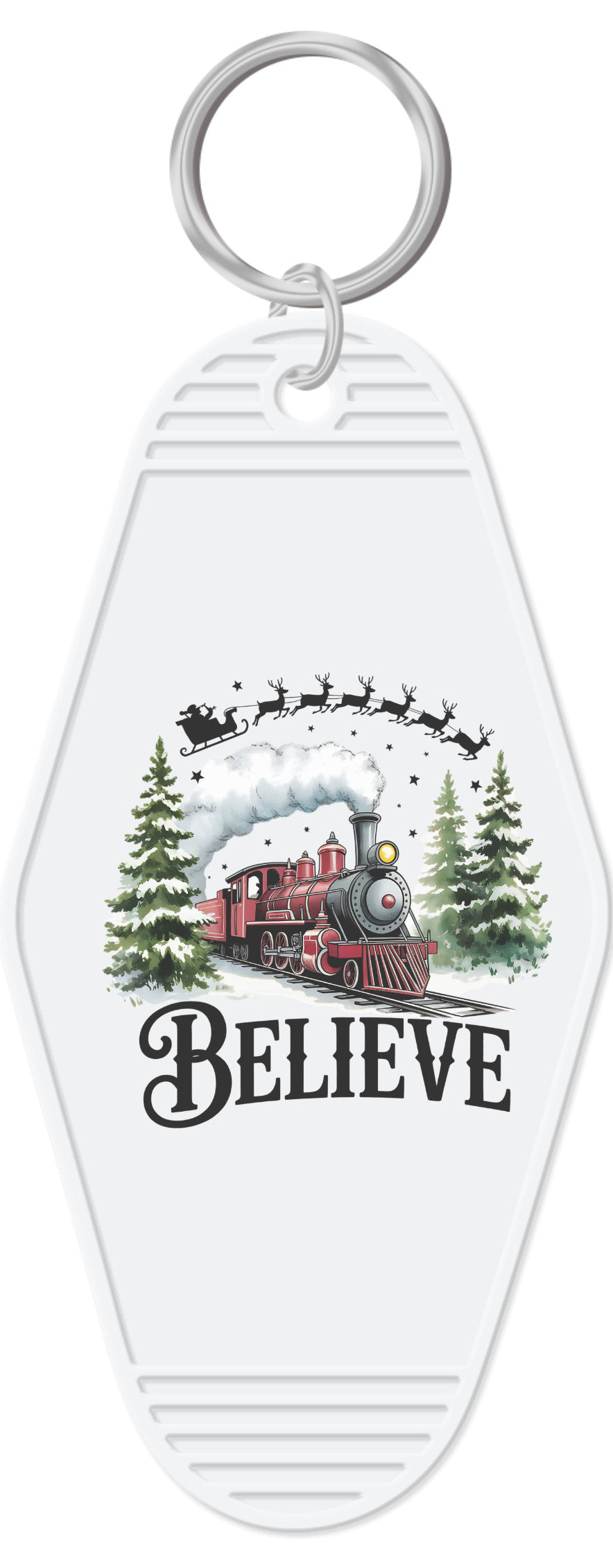 Believe with North Pole Train Motel Key Chain