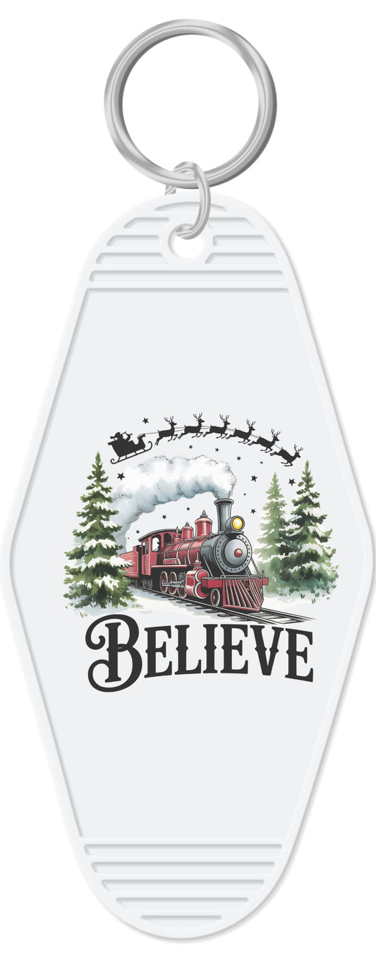 Believe with North Pole Train Motel Key Chain