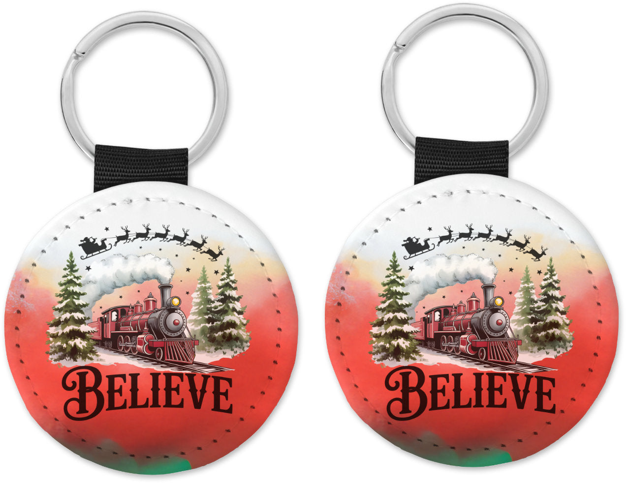 Believe North Pole train Round Sparkly Key Chain