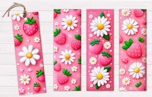 Adorable Daisy and strawberries bookmark set of 4
