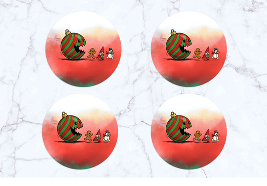 Christmas Ornament Ball funny Gnome Square or Round Coasters