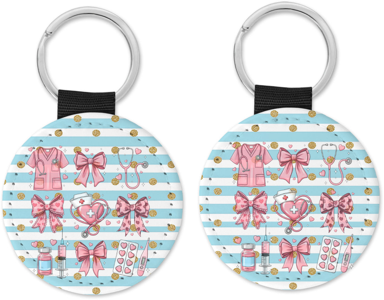 Cute Nurse Coquette Valentines Round Sparkly Key Chain