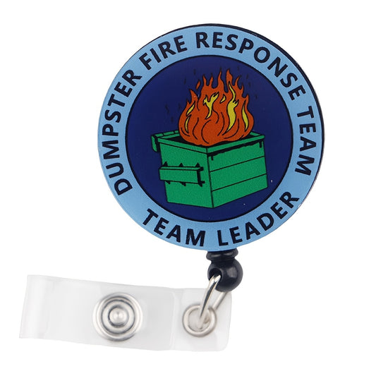Dumpster Fire Response Team - Team Leader -  Retractable  Badge Holder Office Lanyard - 1pc (Includes Protective Film on Surface)