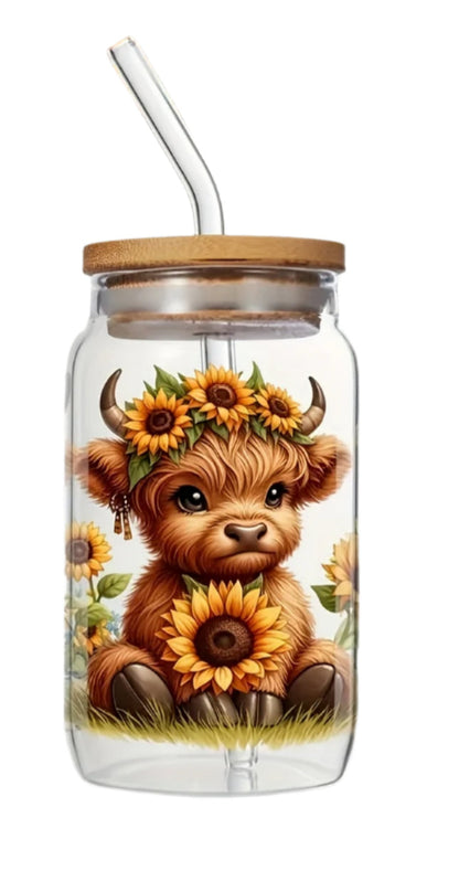 Highland Cow Cold Brew Glass Tumblers - 5 Styles