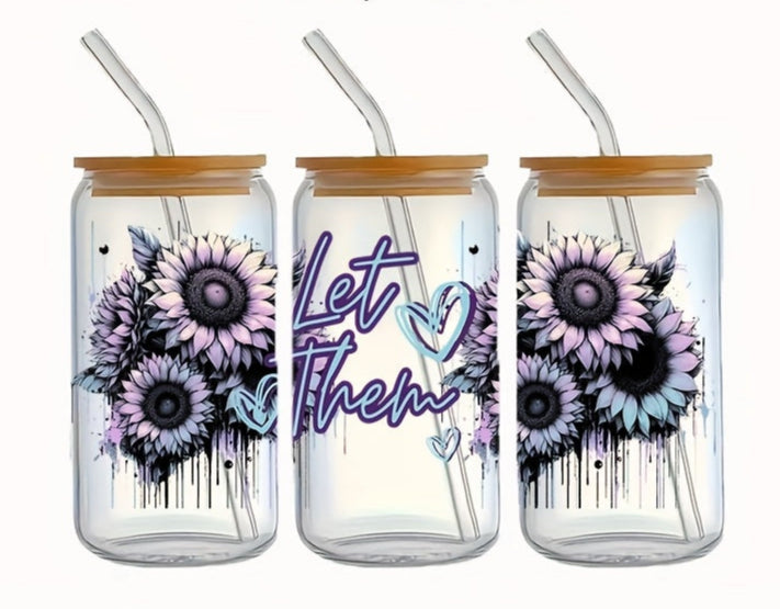 Inspirational 4 styles - Let Them, Anxiety Loading, Grow through it - Boho style Cold brew Glass tumbler