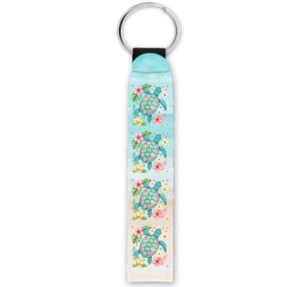 Floral Sea Turtle Wristlet Keychain