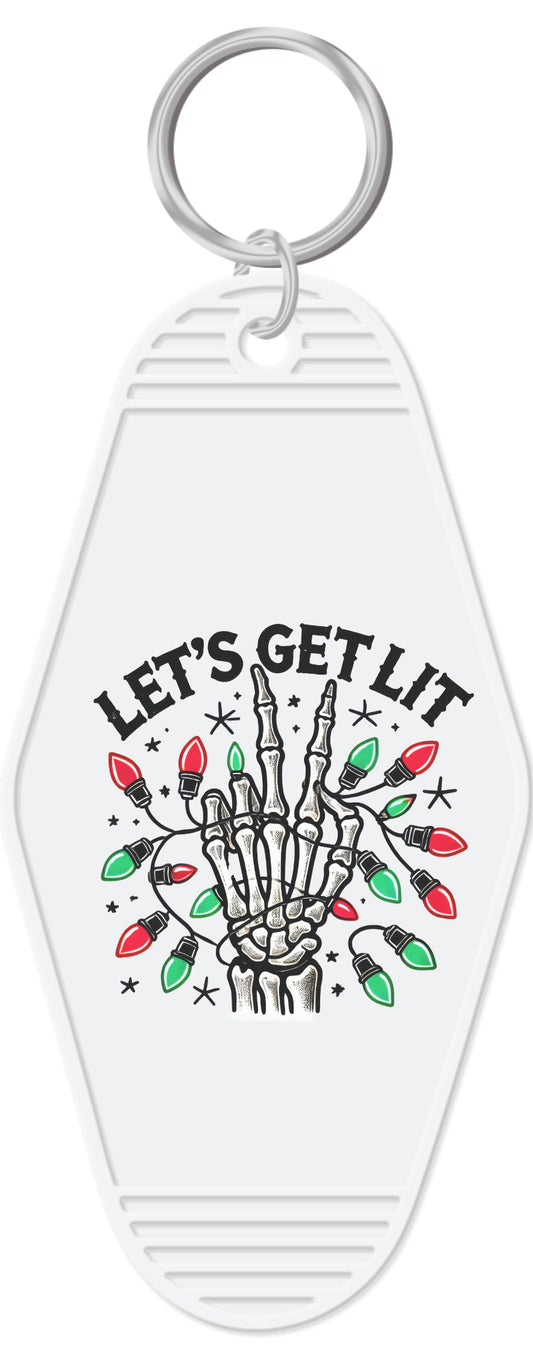 Lets get Lit peace sign with Christmas lights Motel Key Chain
