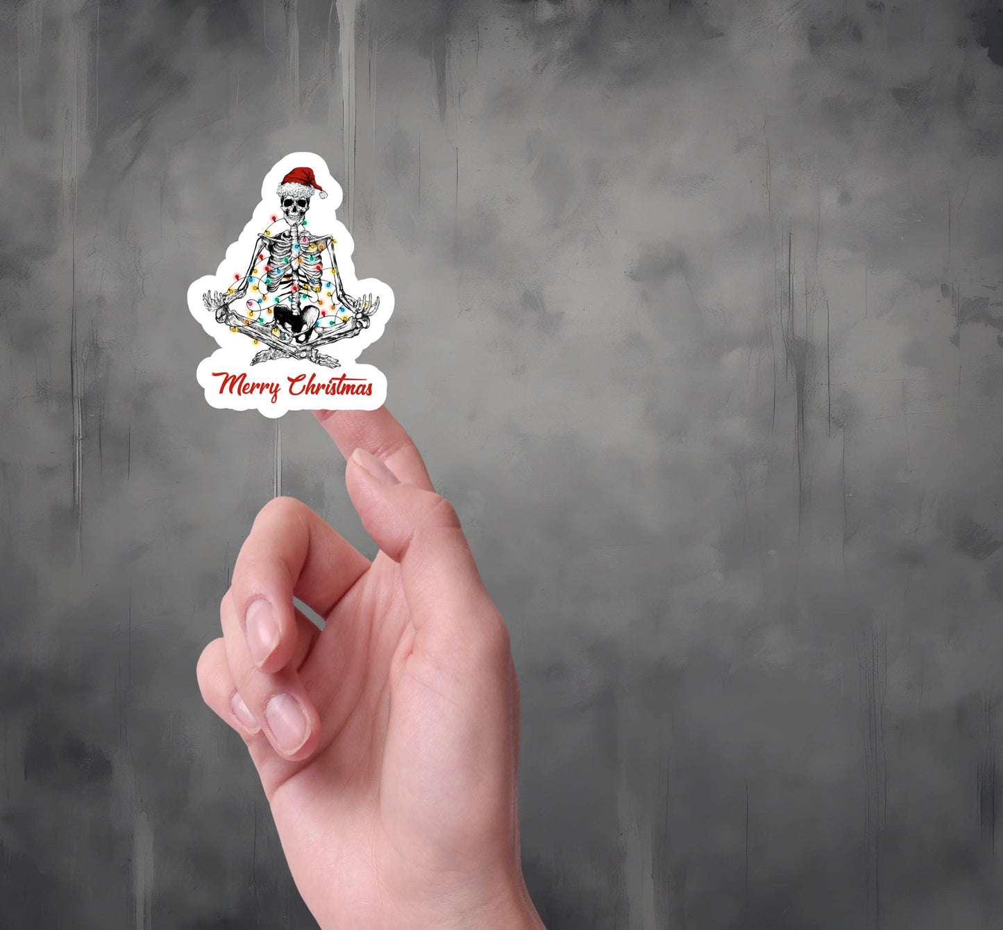 Meditating Skeleton with santa hat and Christmas Lights Stickers