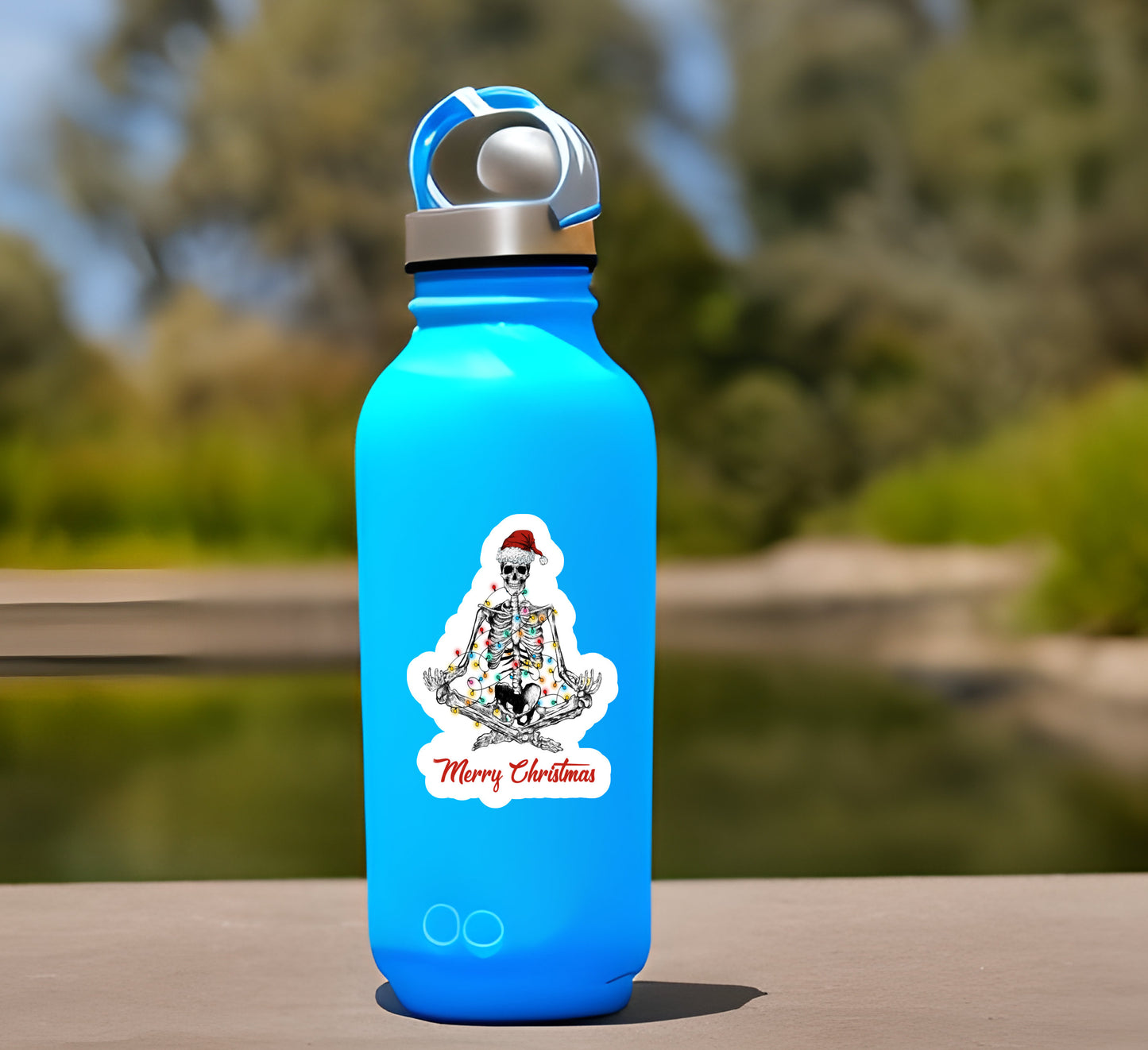 Meditating Skeleton with santa hat and Christmas Lights Stickers