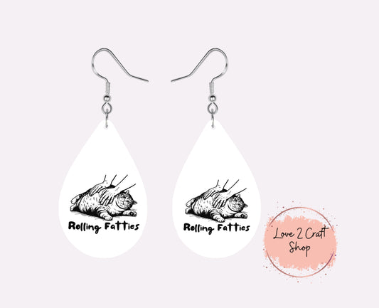 Rolling fatties cat Teardrop earrings