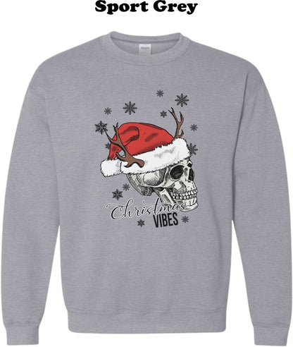 Skeleton Head with hat and antlers Christmas Vibes Crew