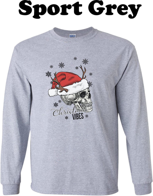 Skeleton Head with hat and antlers Christmas Vibes Long Sleeve Sport Grey / S, Sport Grey / M, Sport Grey / L, Sport Grey /