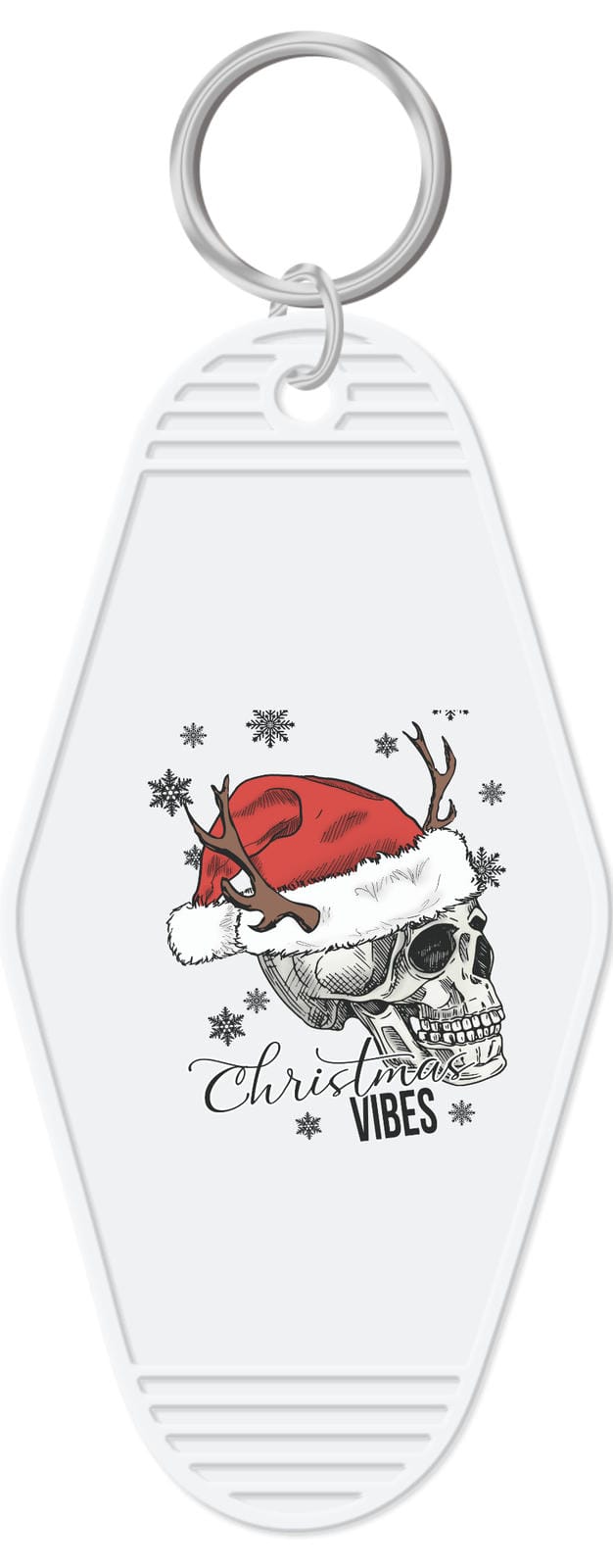 Skeleton Head with hat and antlers Christmas Vibes Motel Key Chain White, Transparent Speckle, Aqua, Baby Blue, Beige,
