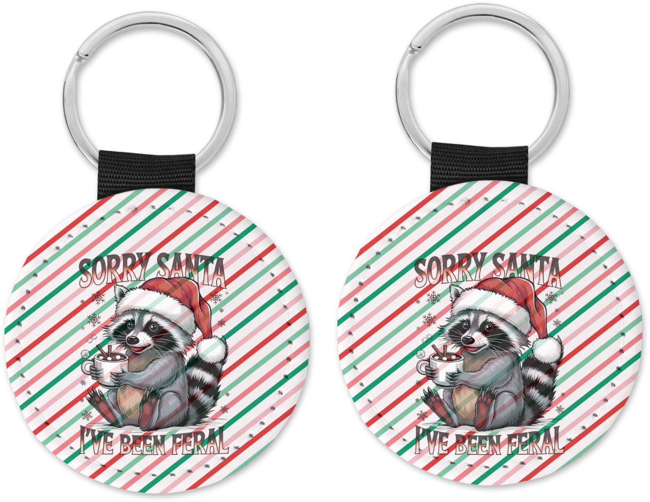 Sorry Santa I've been Feral Round Sparkly Key Chain